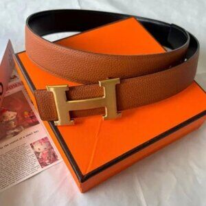 Hermes Reversible 32mm Belt Black/Brown Gold Buckle 90cm